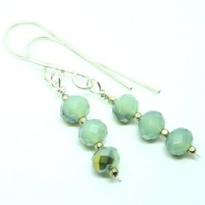 Handmade Sterling Silver Mint Green Faceted Dangle Earrings